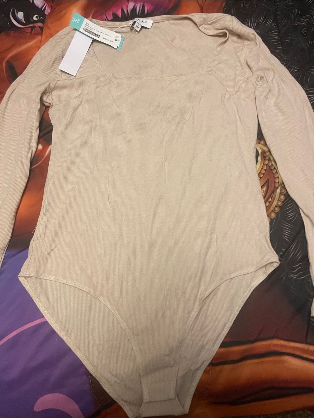 Ribbed Long Sleeve Bodysuit in Beige